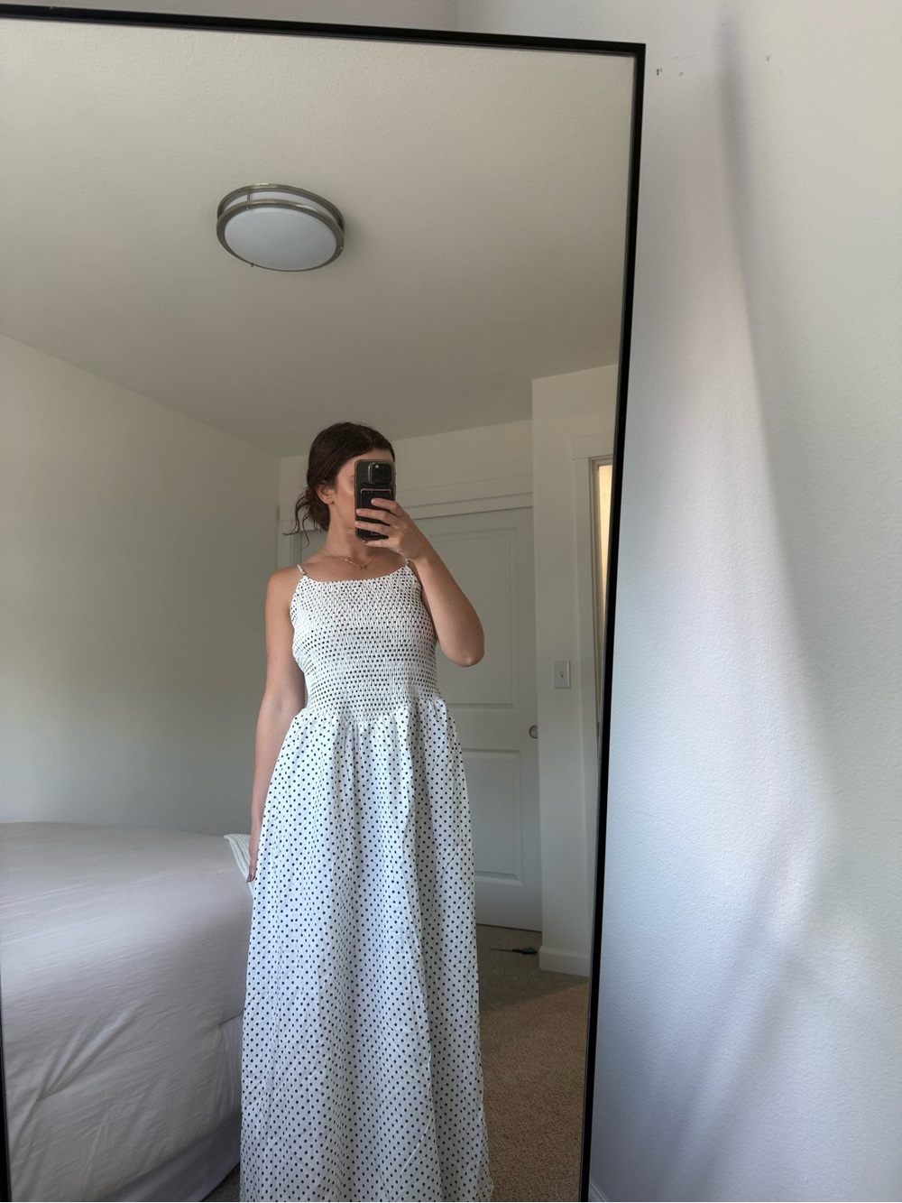 NWT White Polka Dot Maxi Dress with Spaghetti Straps L